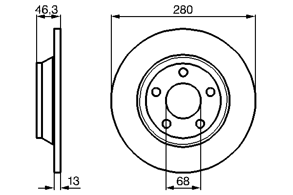 BOSCH Bremseskive 0986478615 fuld 280mm 13mm for VW