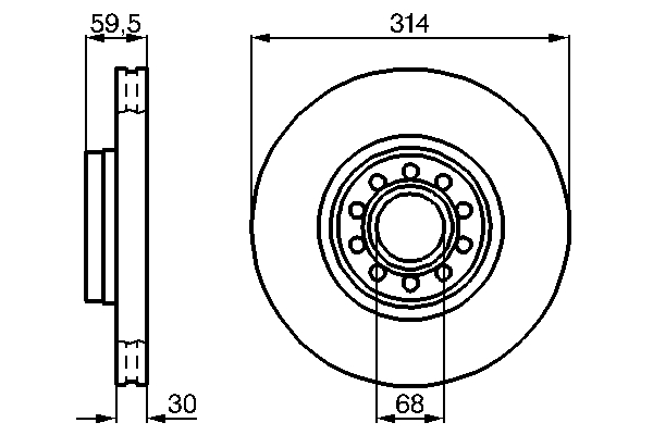 BOSCH Bremseskive 0986478617 indvendig ventileret 314mm 30mm for VW