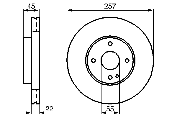 BOSCH Bremseskive 0986478638 ventileret 257mm 22mm for MAZDA