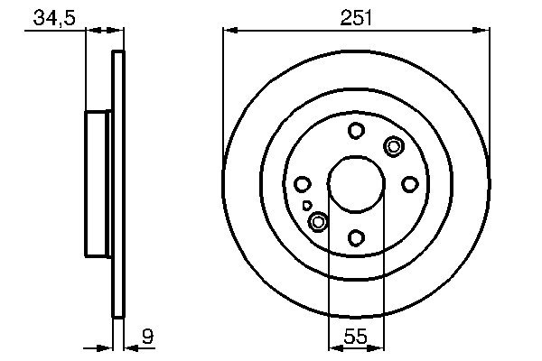 BOSCH Bremseskive 0986478701 fuld 250mm 9mm for MAZDA