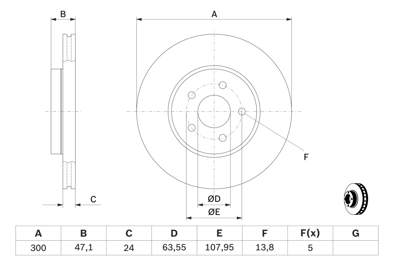 BOSCH Bremseskive 0986479b44 ventileret 300mm 24mm for JAGUAR FORD
