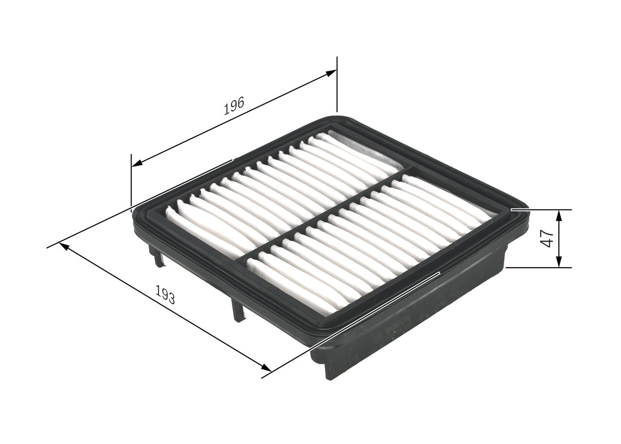 BOSCH Luftfilter f026400352 Filterindsats length_mm_203|Længde [mm]|198 width_mm_206|Bredde [mm]|192 height_mm_209|Højde [mm]|47 47mm for SUZUKI