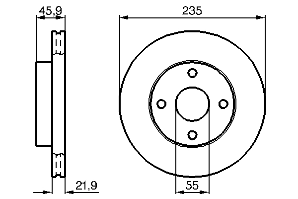 BOSCH Bremseskive 0986478787 indvendig ventileret 235mm 22mm for MAZDA