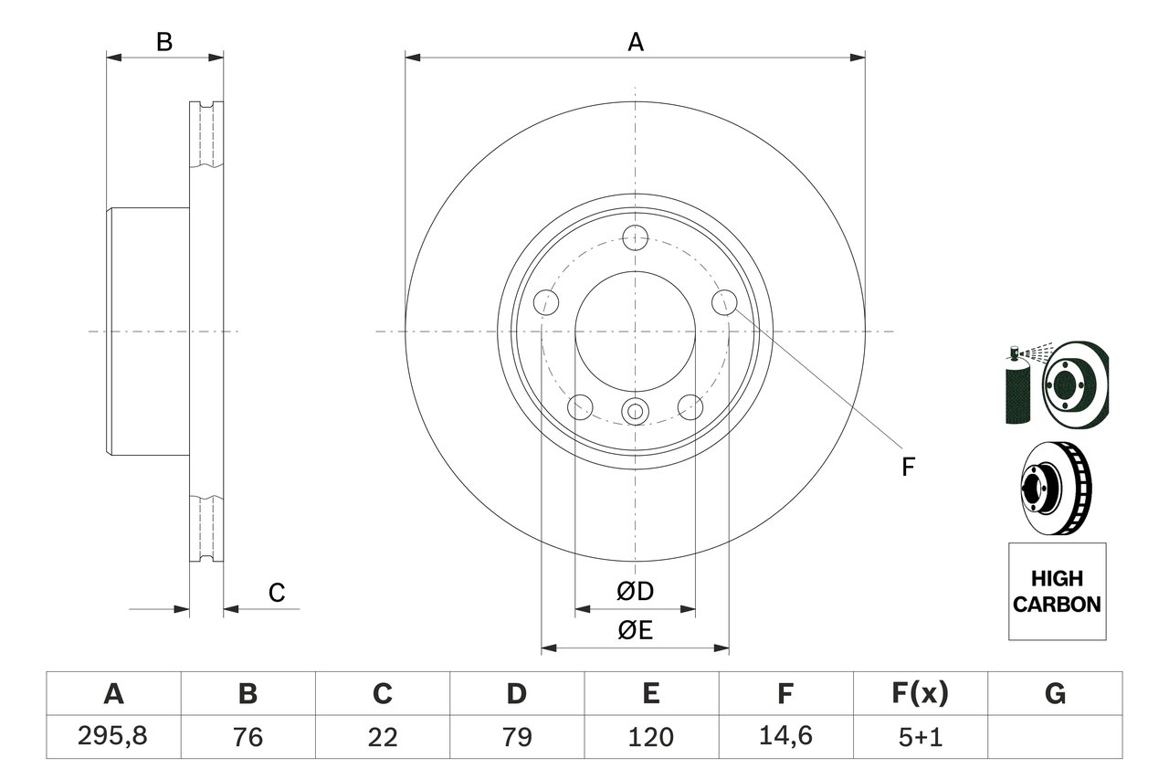 BOSCH Bremseskive 0986478848 ventileret 296mm 22mm for BMW