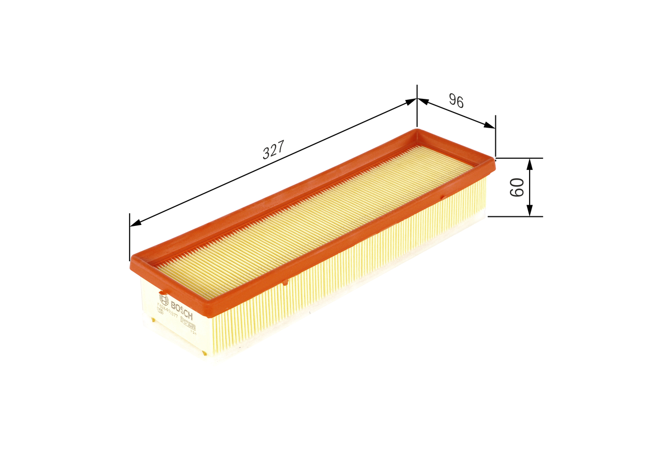 BOSCH Luftfilter f026400377 Filterindsats length_mm_203|Længde [mm]|327 width_mm_206|Bredde [mm]|96 height_mm_209|Højde [mm]|60 quantity_563|Mængde|1