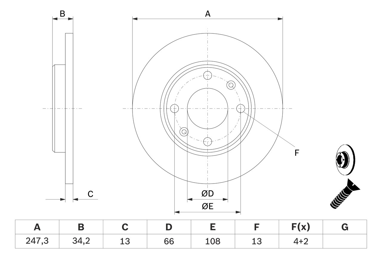 BOSCH Bremseskive 0986479b55 fuld 247mm 13mm for PEUGEOT