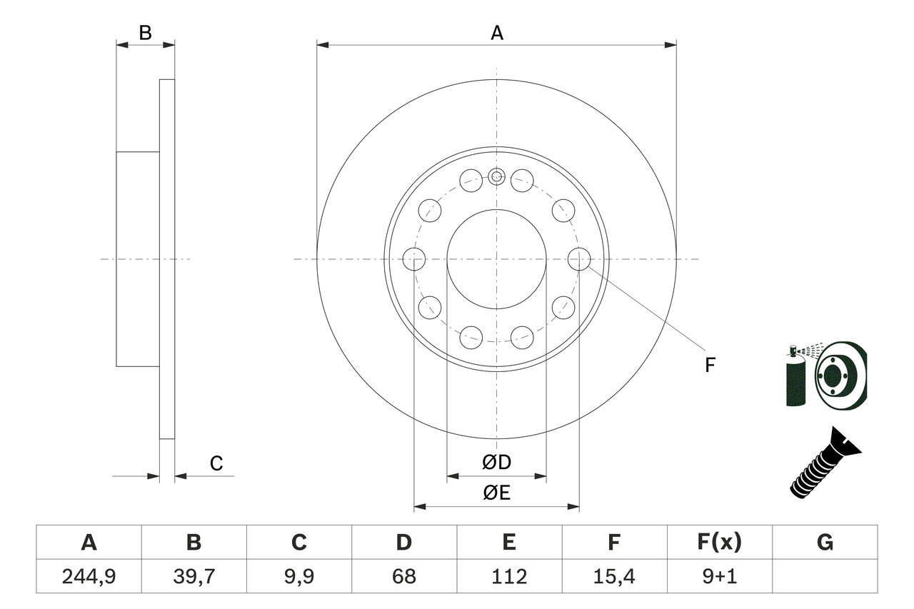 BOSCH Bremseskive 0986478986 fuld 245mm 10mm for VW