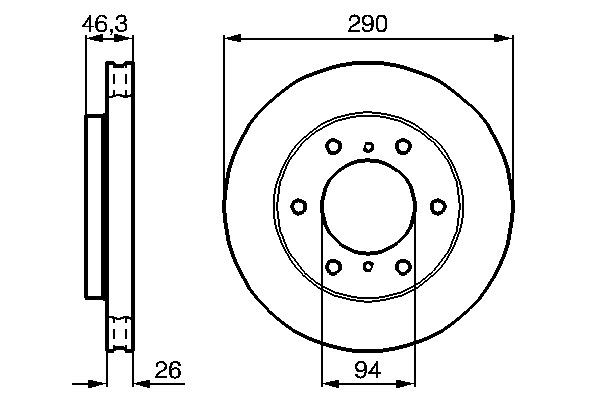 BOSCH Bremseskive 0986478990 indvendig ventileret 290mm 26mm for MITSUBISHI