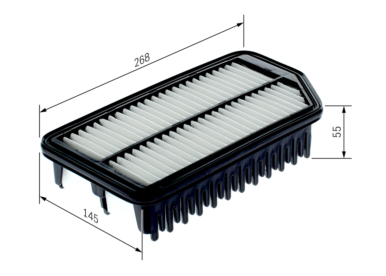 BOSCH Luftfilter f026400445 Filterindsats length_mm_203|Længde [mm]|267 width_mm_206|Bredde [mm]|145 height_mm_209|Højde [mm]|51 51mm for KIA