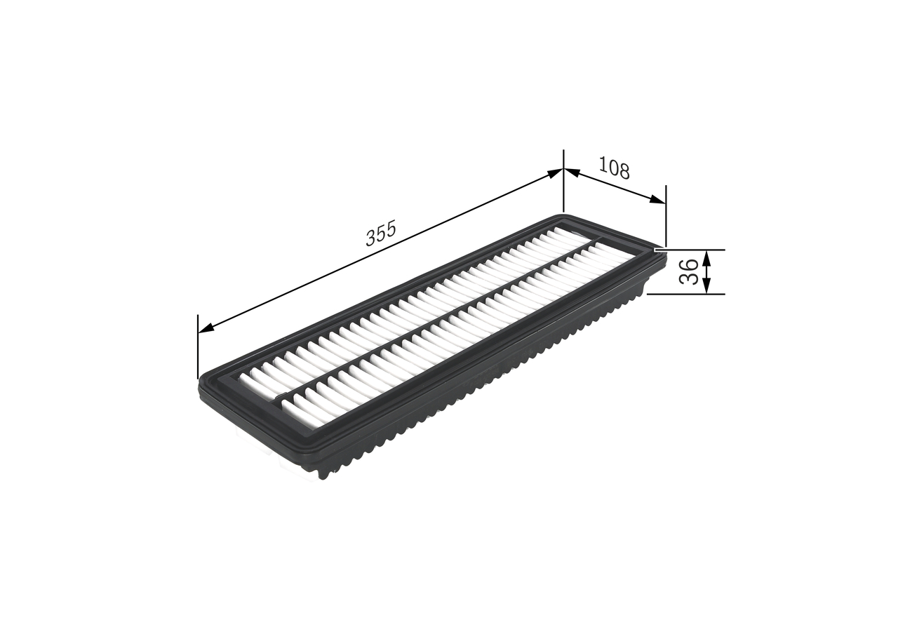 BOSCH Luftfilter f026400455 Filterindsats length_mm_203|Længde [mm]|356 width_mm_206|Bredde [mm]|109 height_mm_209|Højde [mm]|36 36mm for HYUNDAI
