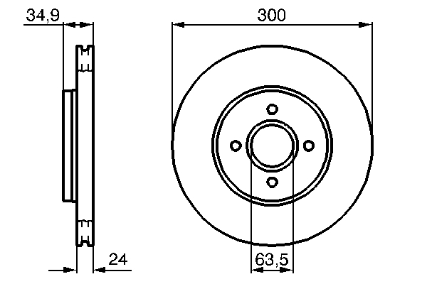 BOSCH Bremseskive 0986479048 ventileret 300mm 24mm for FORD
