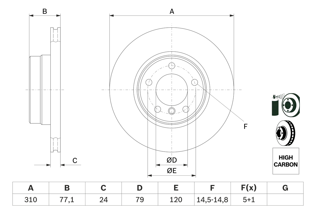 BOSCH Bremseskive 0986479055 indvendig ventileret 310mm 24mm for BMW