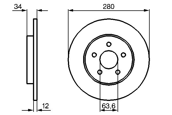 BOSCH Bremseskive 0986479b65 fuld 280mm 12mm for FORD JAGUAR