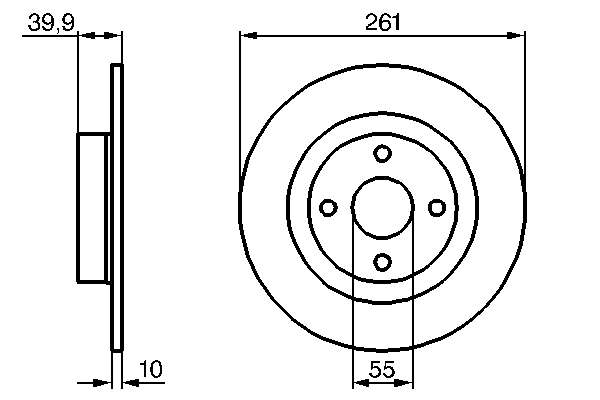 BOSCH Bremseskive 0986479128 fuld 260,5mm 10mm for MAZDA