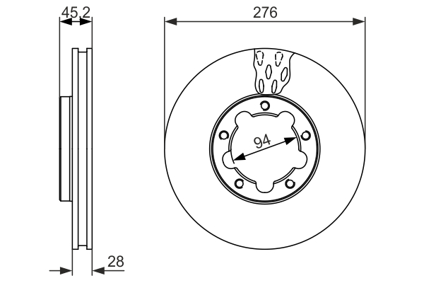 BOSCH Bremseskive 0986479136 ventileret 276mm 28mm for NISSAN RENAULT