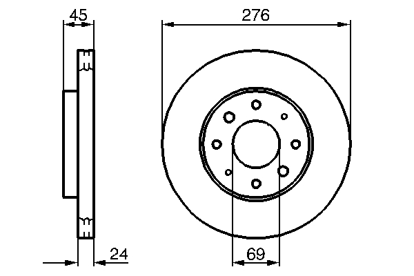 BOSCH Bremseskive 0986479140 ventileret 276mm 24mm for MITSUBISHI
