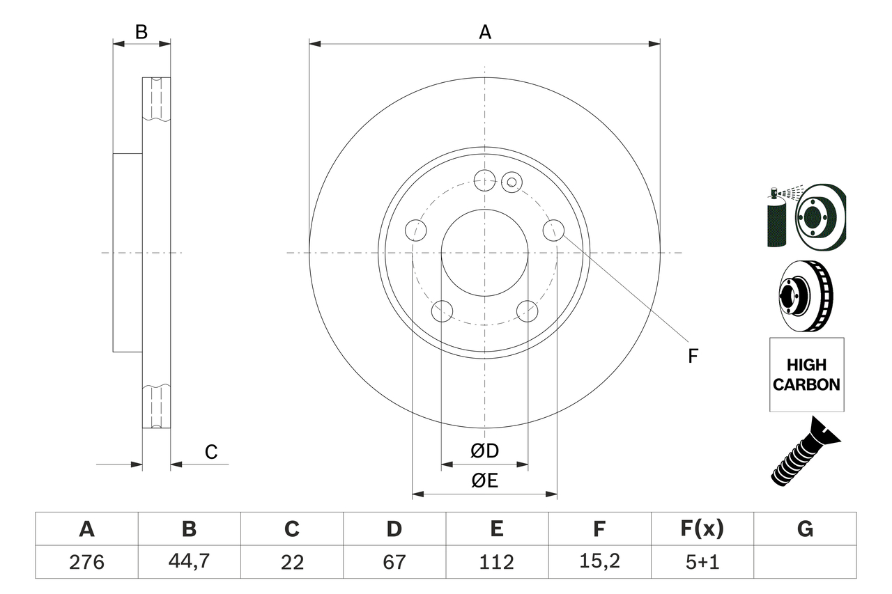 BOSCH Bremseskive 0986479186 ventileret 276mm 22mm for MERCEDES-BENZ