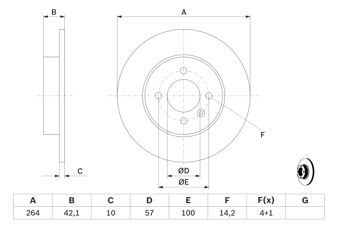 BOSCH Bremseskive 0986479b85 fuld 264mm 10mm for OPEL VAUXHALL