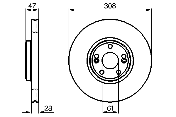 BOSCH Bremseskive 0986479198 ventileret 308mm 28mm for RENAULT