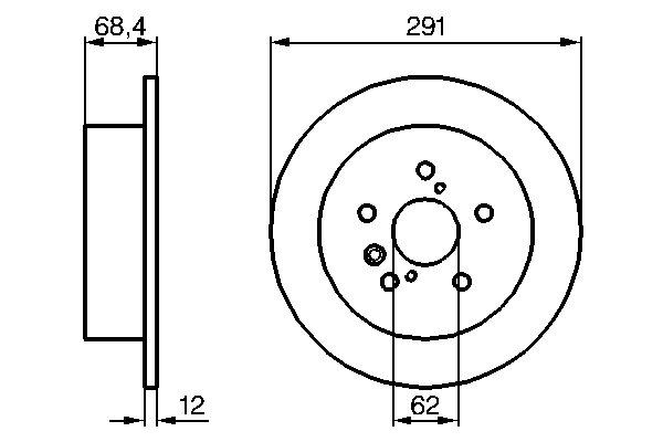 BOSCH Bremseskive 0986479200 fuld 291mm 12mm for TOYOTA