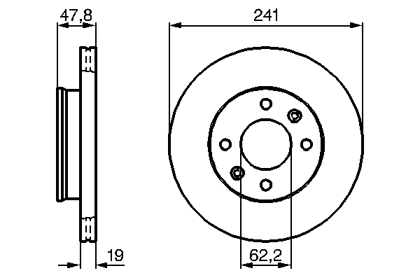 BOSCH Bremseskive 0986479206 ventileret 241mm 19mm for HYUNDAI KIA