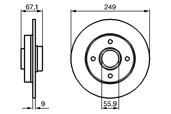 BOSCH Bremseskive 0986479219 fuld 249mm 9mm for PEUGEOT