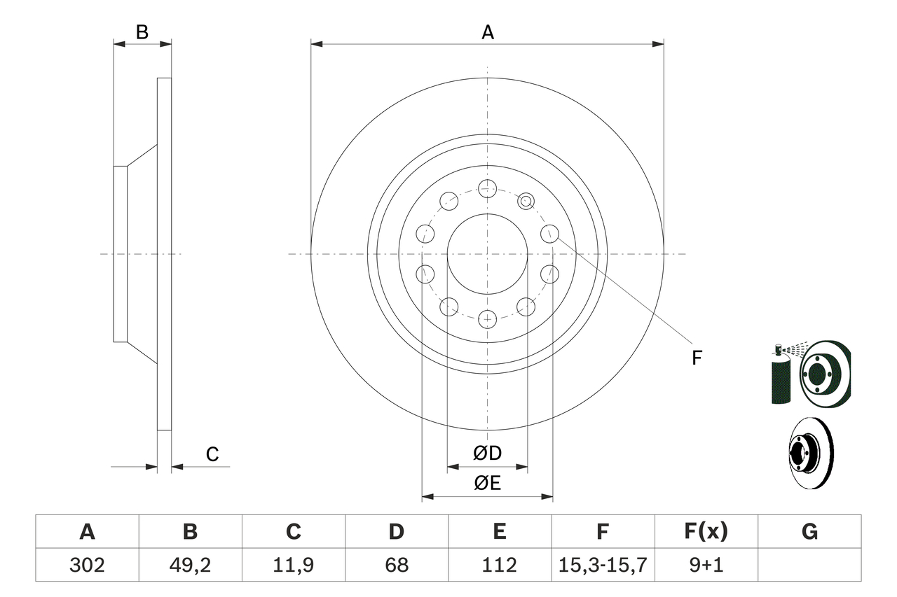 BOSCH Bremseskive 0986479257 fuld 302mm 12mm for VW