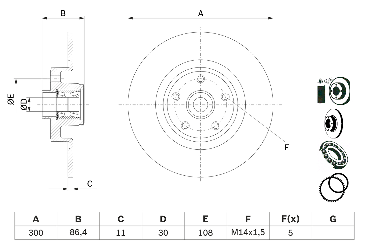BOSCH Bremseskive 0986479276 fuld 300mm 11mm for RENAULT