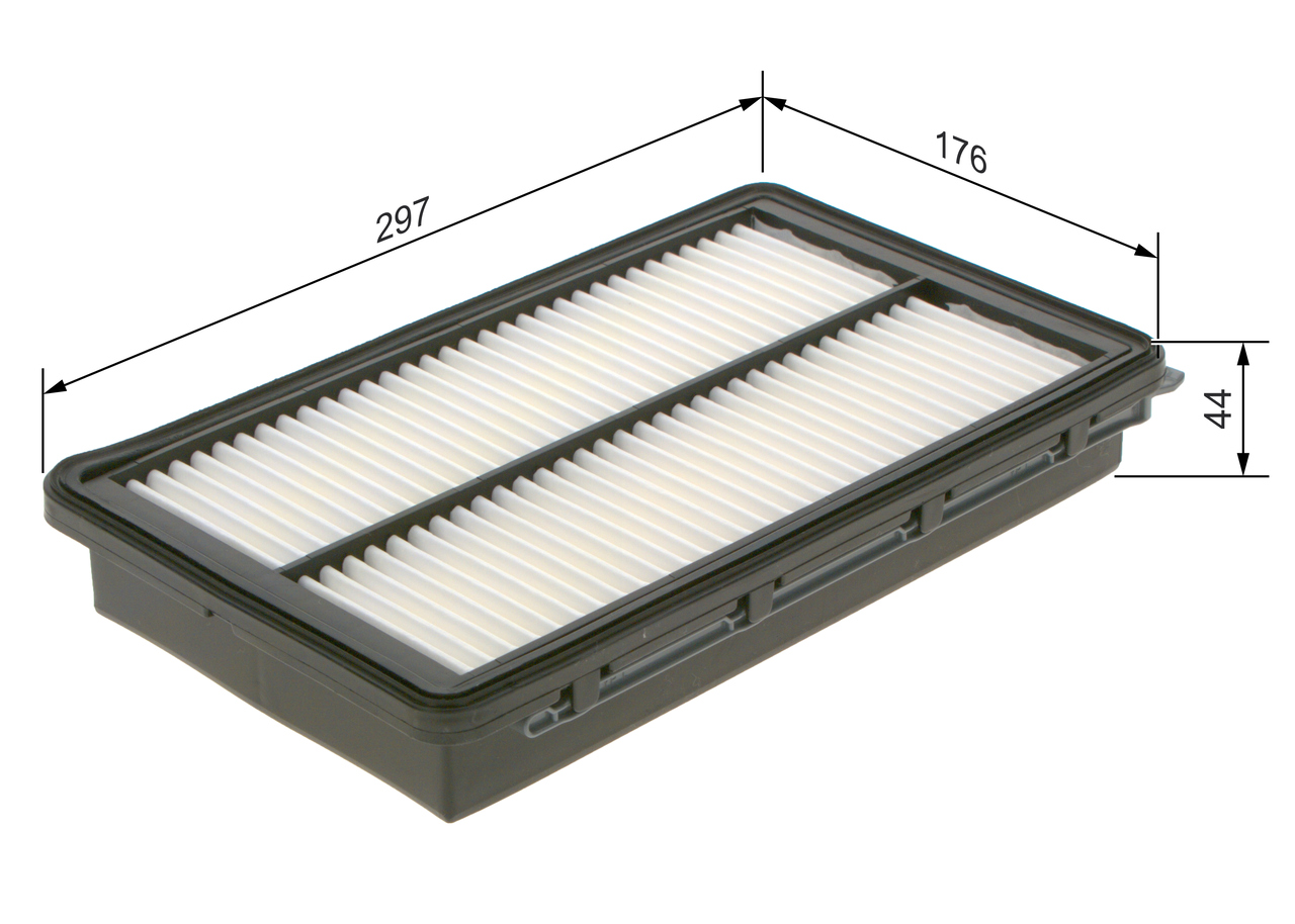 BOSCH Luftfilter f026400619 Filterindsats length_mm_203|Længde [mm]|297 width_mm_206|Bredde [mm]|176 height_mm_209|Højde [mm]|44 44mm for KIA HYUNDAI