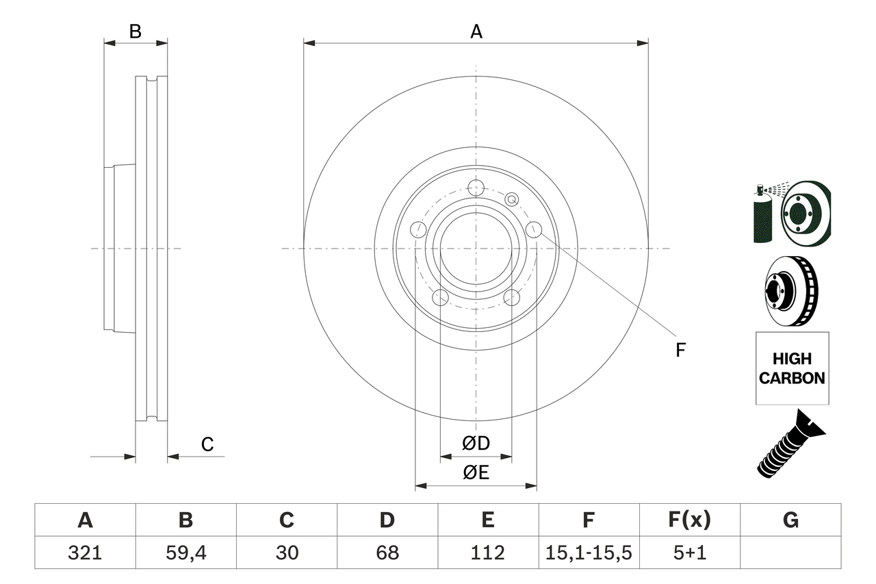 BOSCH Bremseskive 0986479300 ventileret 321mm 30mm for VW