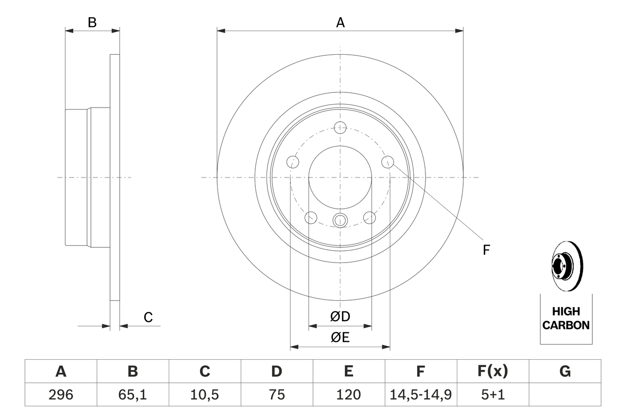 BOSCH Bremseskive 0986479c55 fuld 296mm 10mm for BMW