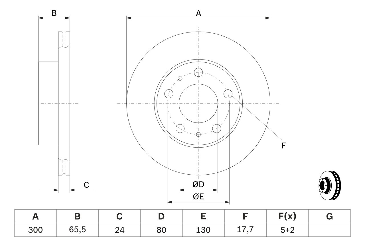 BOSCH Bremseskive 0986479314 ventileret 300mm 24mm for PEUGEOT FIAT