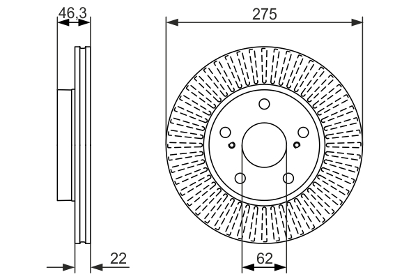 BOSCH Bremseskive 0986479341 ventileret 275mm 22mm for TOYOTA