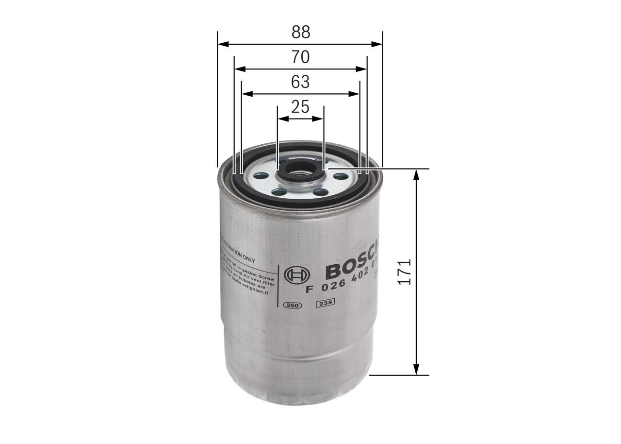 BOSCH Brændstof-filter f026402013 Påskruet 171mm for PEUGEOT CITROËN FIAT RENAULT BMC