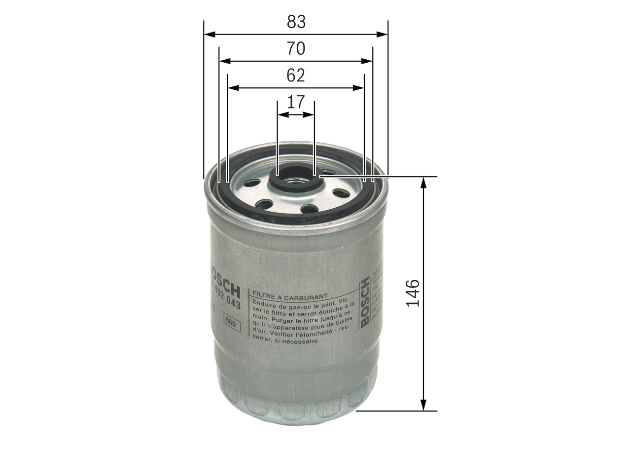 BOSCH Brændstof-filter F 026 402 043 Påskruet 146mm for SAAB ROVER