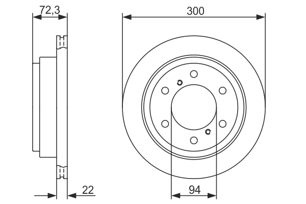 BOSCH Bremseskive 0986479373 ventileret 300mm 22mm for MITSUBISHI