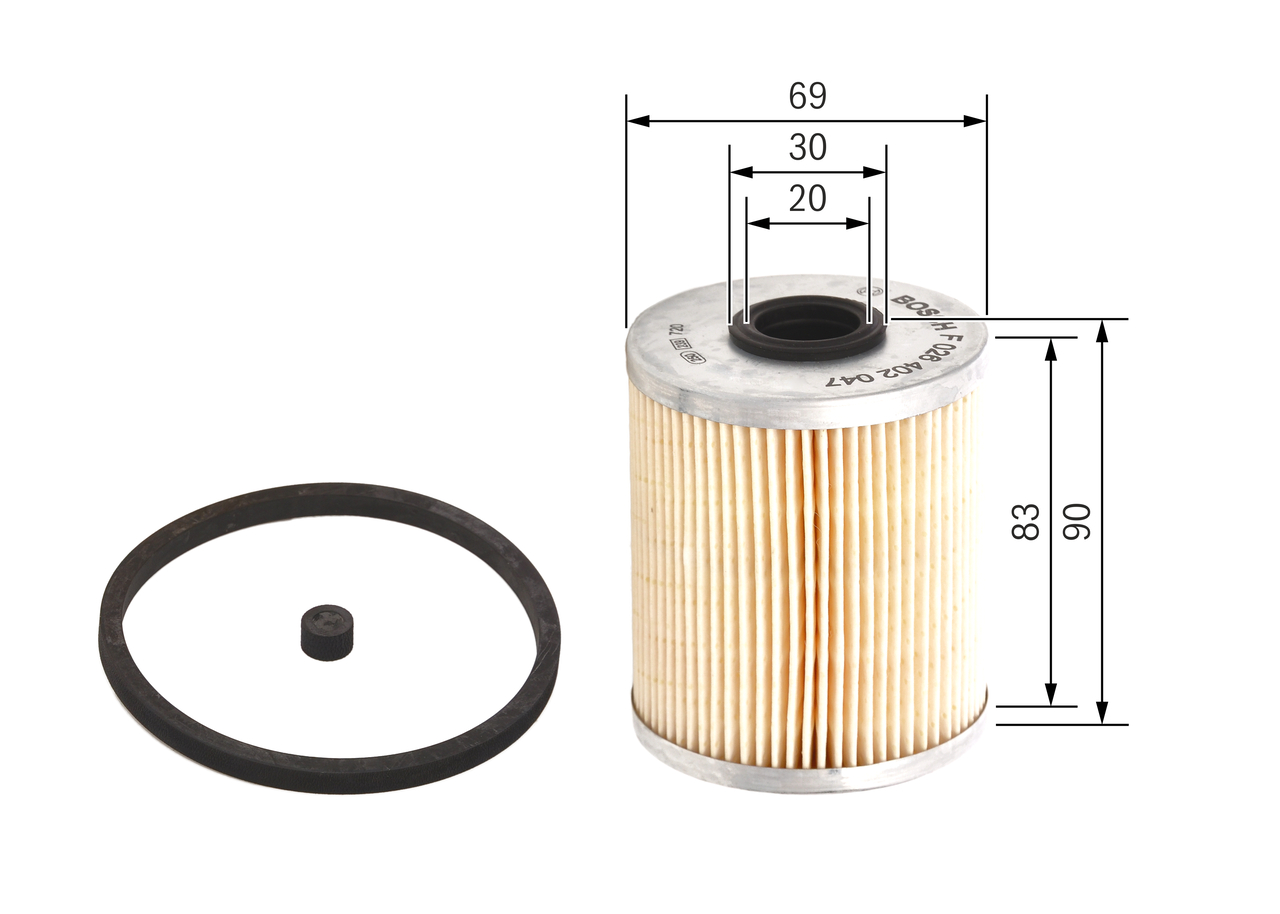 BOSCH Brændstof-filter f026402047 Filterindsats diameter_mm_200|Diameter [mm]|69,1 inner_diameter_1_mm_995|Inder diameter 1 [mm]|19,6 height_mm_209|Hø