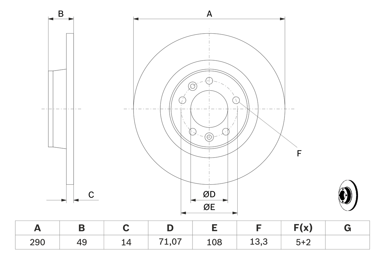 BOSCH Bremseskive 0986479379 fuld 290mm 14mm for PEUGEOT FIAT TOYOTA