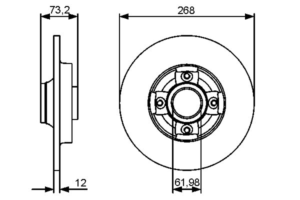 BOSCH Bremseskive 0986479383 fuld 268mm 12mm for PEUGEOT