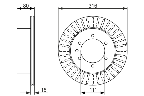 BOSCH Bremseskive 0986479385 ventileret 316mm 18mm for NISSAN