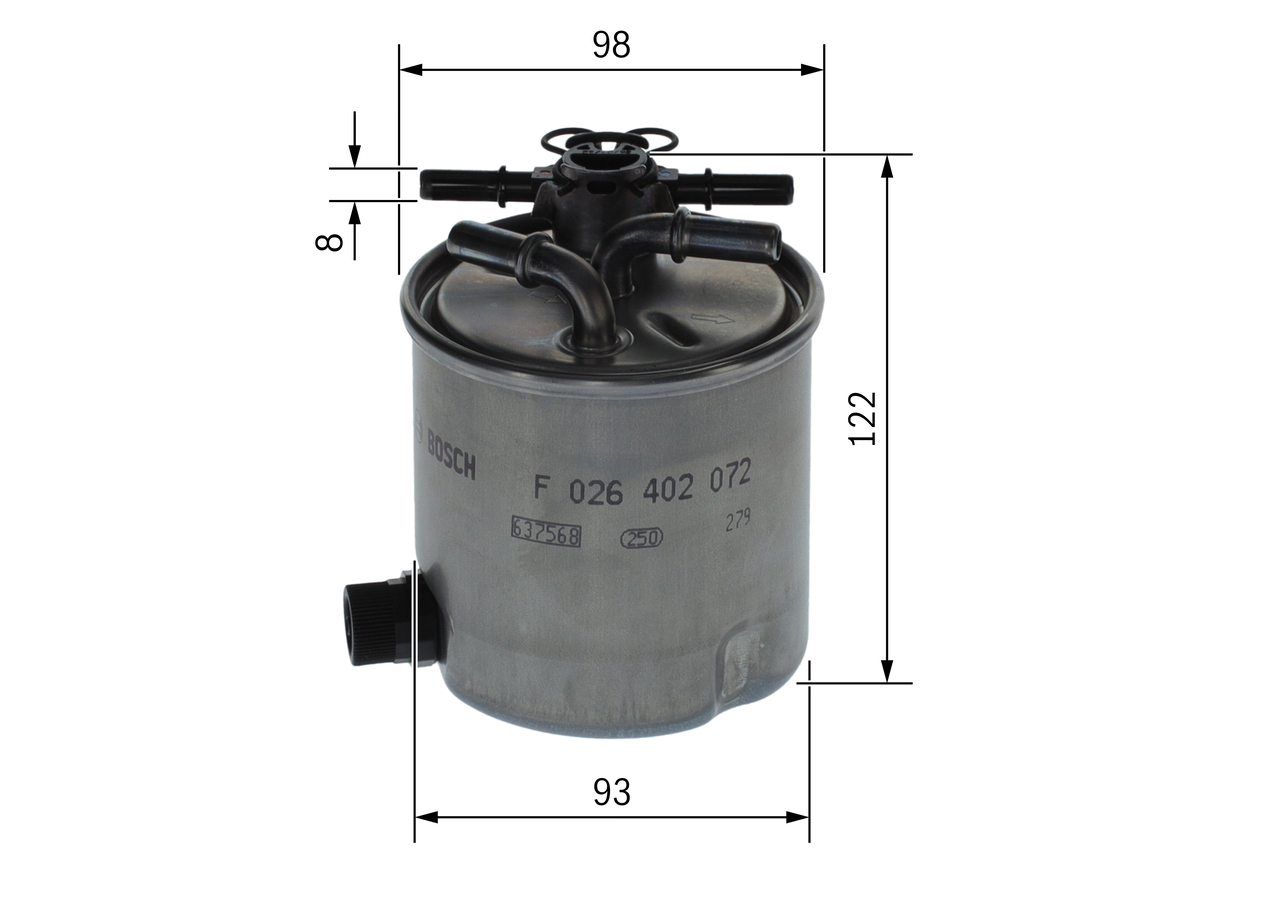 BOSCH Brændstof-filter f026402072 Lednings 122mm for RENAULT DACIA SUZUKI