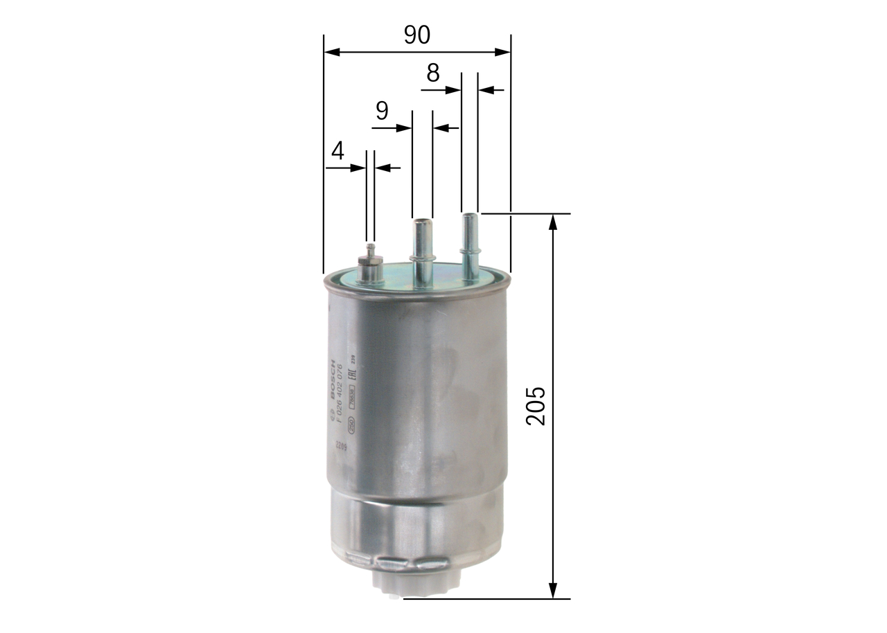 BOSCH Brændstof-filter f026402076 Lednings 205mm for OPEL FORD GMC FIAT LANCIA VAUXHALL PEUGEOT CITROËN TATA