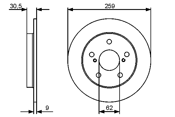 BOSCH Bremseskive 0986479418 fuld 259mm 9mm for TOYOTA