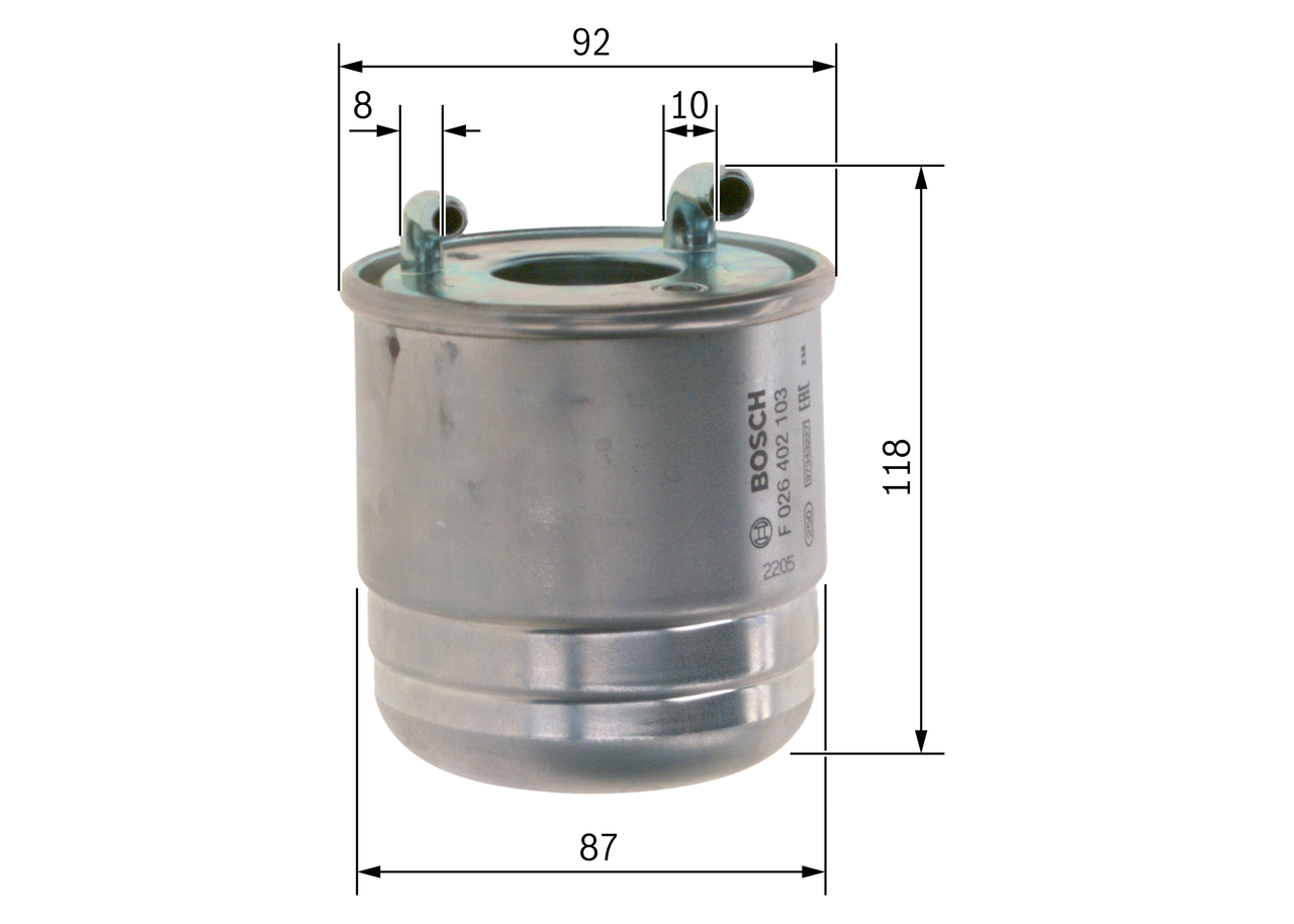 BOSCH Brændstof-filter f026402103 Lednings 117,5mm for MERCEDES-BENZ