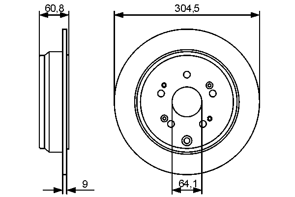 BOSCH Bremseskive 0986479449 fuld 304,5mm 9mm for HONDA