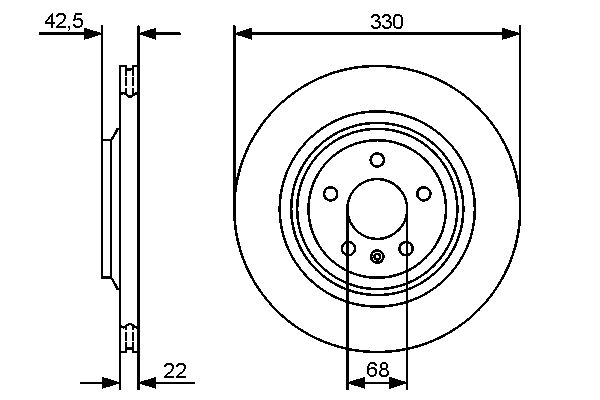 BOSCH Bremseskive 0986479457 ventileret 330mm 22mm for VW