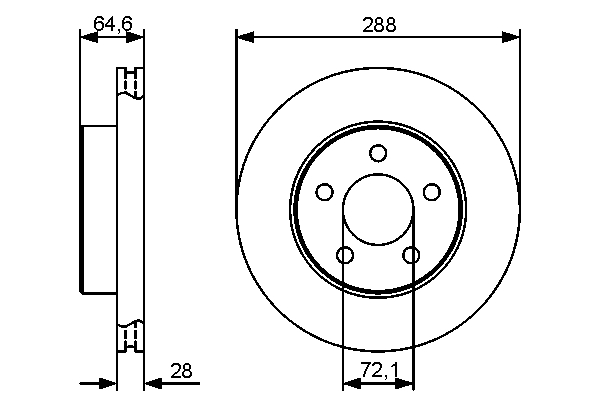 BOSCH Bremseskive 0986479461 ventileret 288mm 28mm for JEEP
