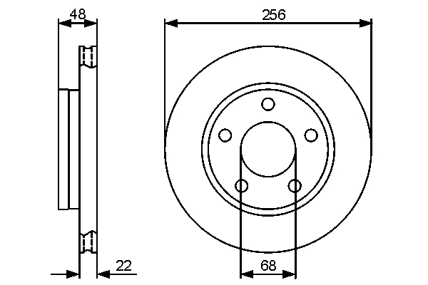 BOSCH Bremseskive 0986479463 ventileret 256mm 22mm for VW