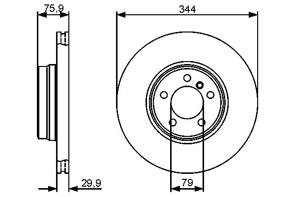 BOSCH Bremseskive 0986479475 ventileret 344mm 30mm for ROVER
