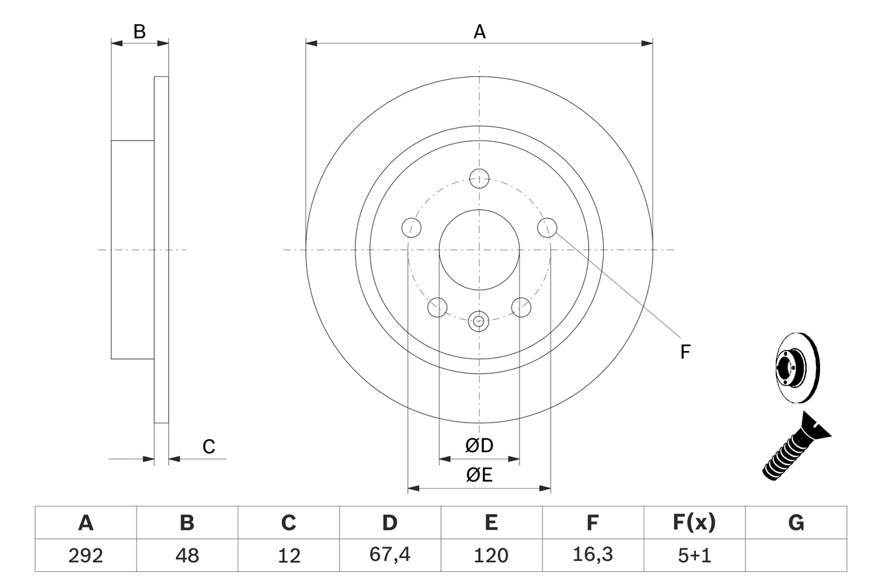 BOSCH Bremseskive 0986479c73 fuld 292mm 12mm for OPEL VAUXHALL CHEVROLET BUICK
